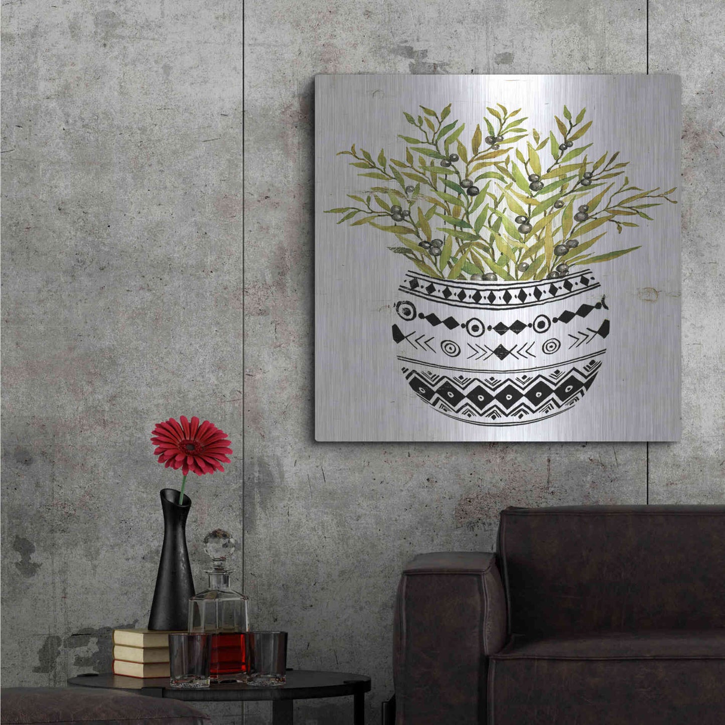 Luxe Metal Art 'Mud Cloth Succulent I' by Cindy Jacobs, Metal Wall Art,36x36