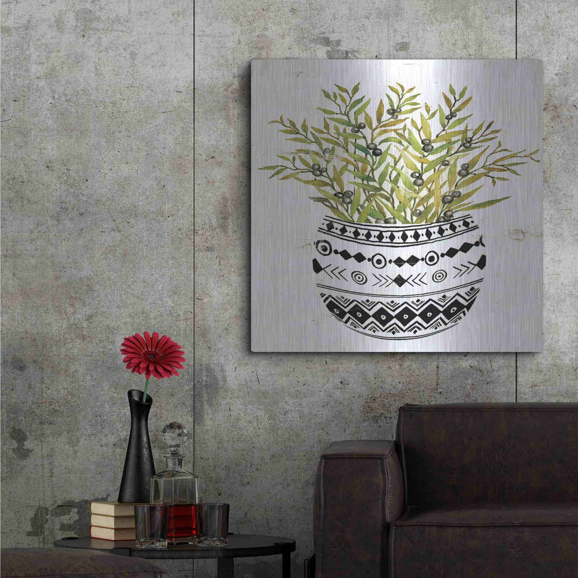 Luxe Metal Art 'Mud Cloth Succulent I' by Cindy Jacobs, Metal Wall Art,36x36
