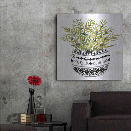 Luxe Metal Art 'Mud Cloth Succulent I' by Cindy Jacobs, Metal Wall Art,36x36