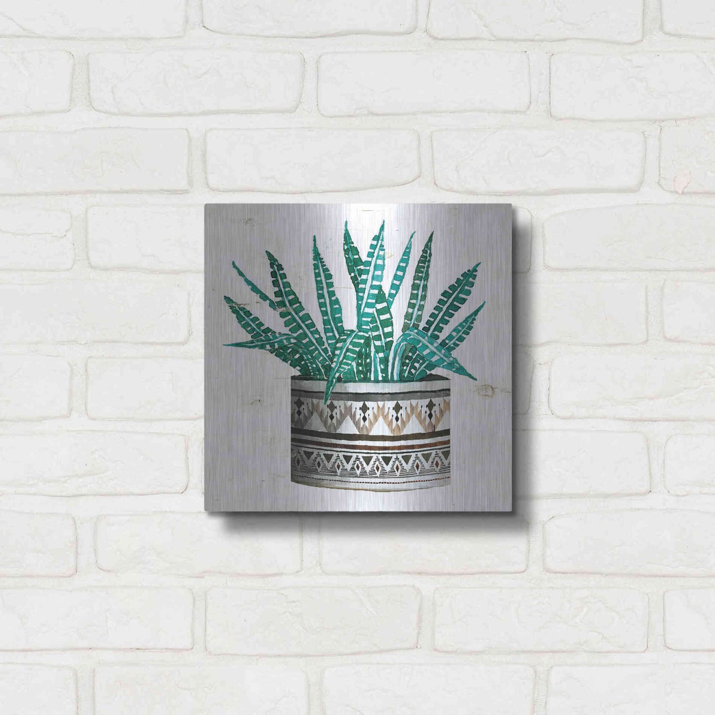 Luxe Metal Art 'Mud Cloth Succulent II' by Cindy Jacobs, Metal Wall Art,12x12