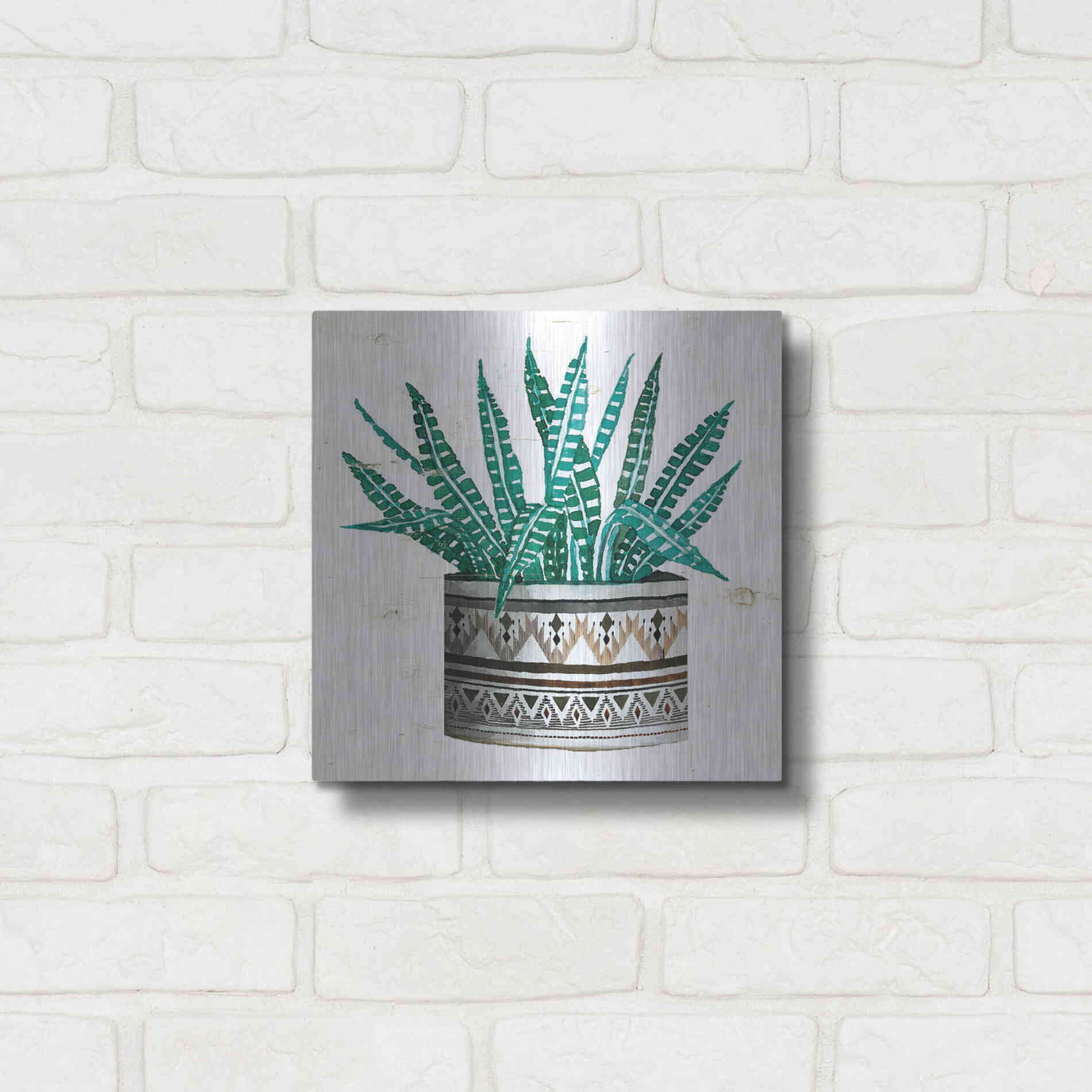 Luxe Metal Art 'Mud Cloth Succulent II' by Cindy Jacobs, Metal Wall Art,12x12