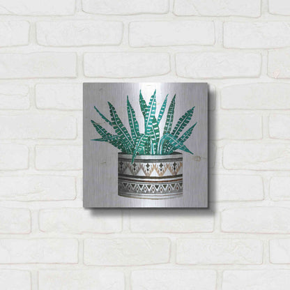 Luxe Metal Art 'Mud Cloth Succulent II' by Cindy Jacobs, Metal Wall Art,12x12
