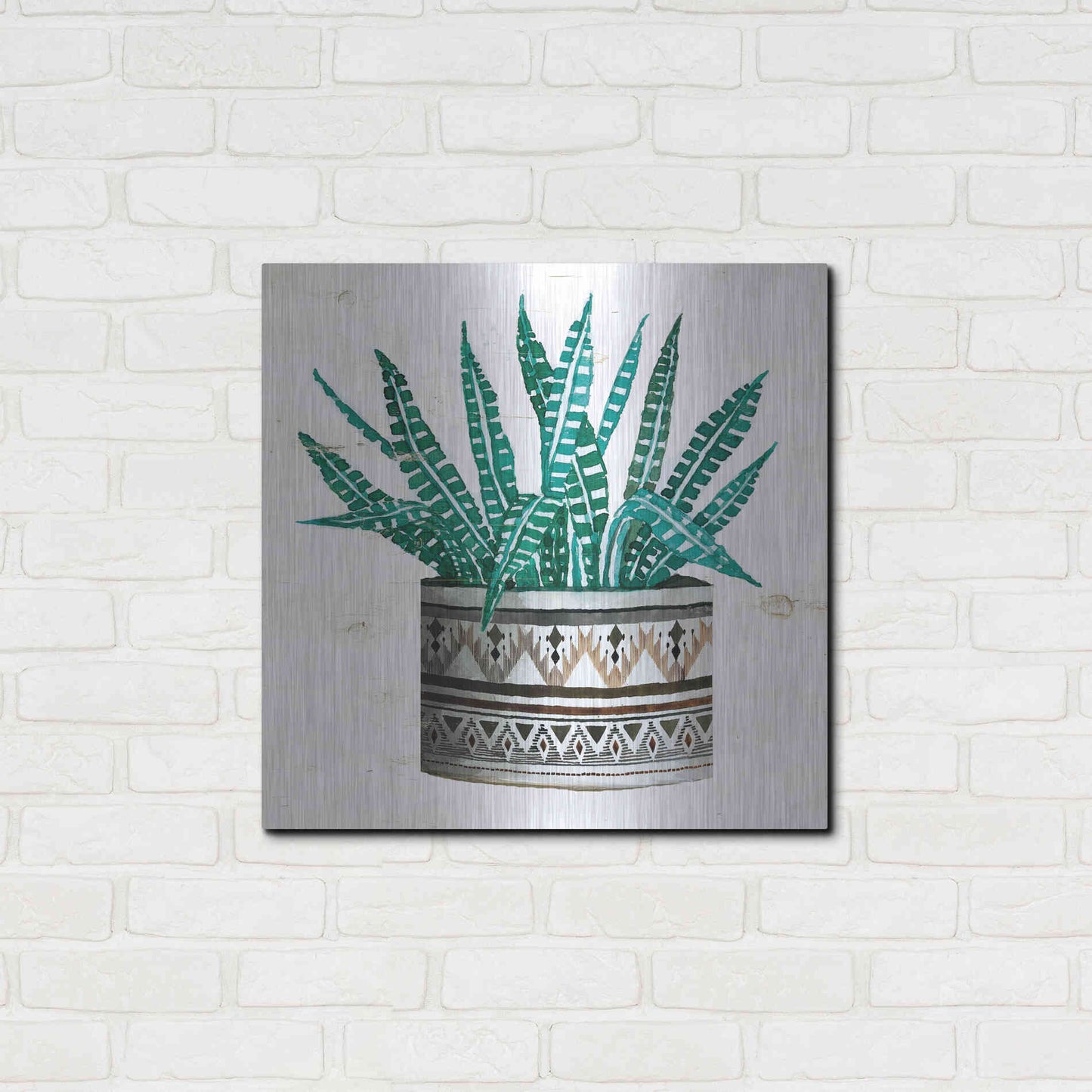 Luxe Metal Art 'Mud Cloth Succulent II' by Cindy Jacobs, Metal Wall Art,24x24