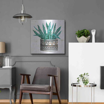 Luxe Metal Art 'Mud Cloth Succulent II' by Cindy Jacobs, Metal Wall Art,24x24