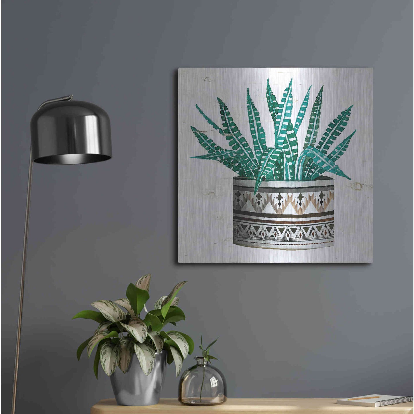 Luxe Metal Art 'Mud Cloth Succulent II' by Cindy Jacobs, Metal Wall Art,24x24