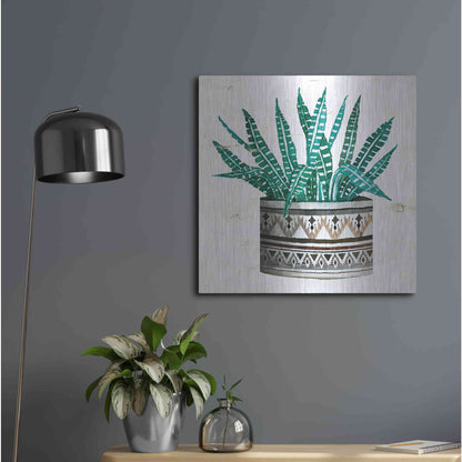 Luxe Metal Art 'Mud Cloth Succulent II' by Cindy Jacobs, Metal Wall Art,24x24