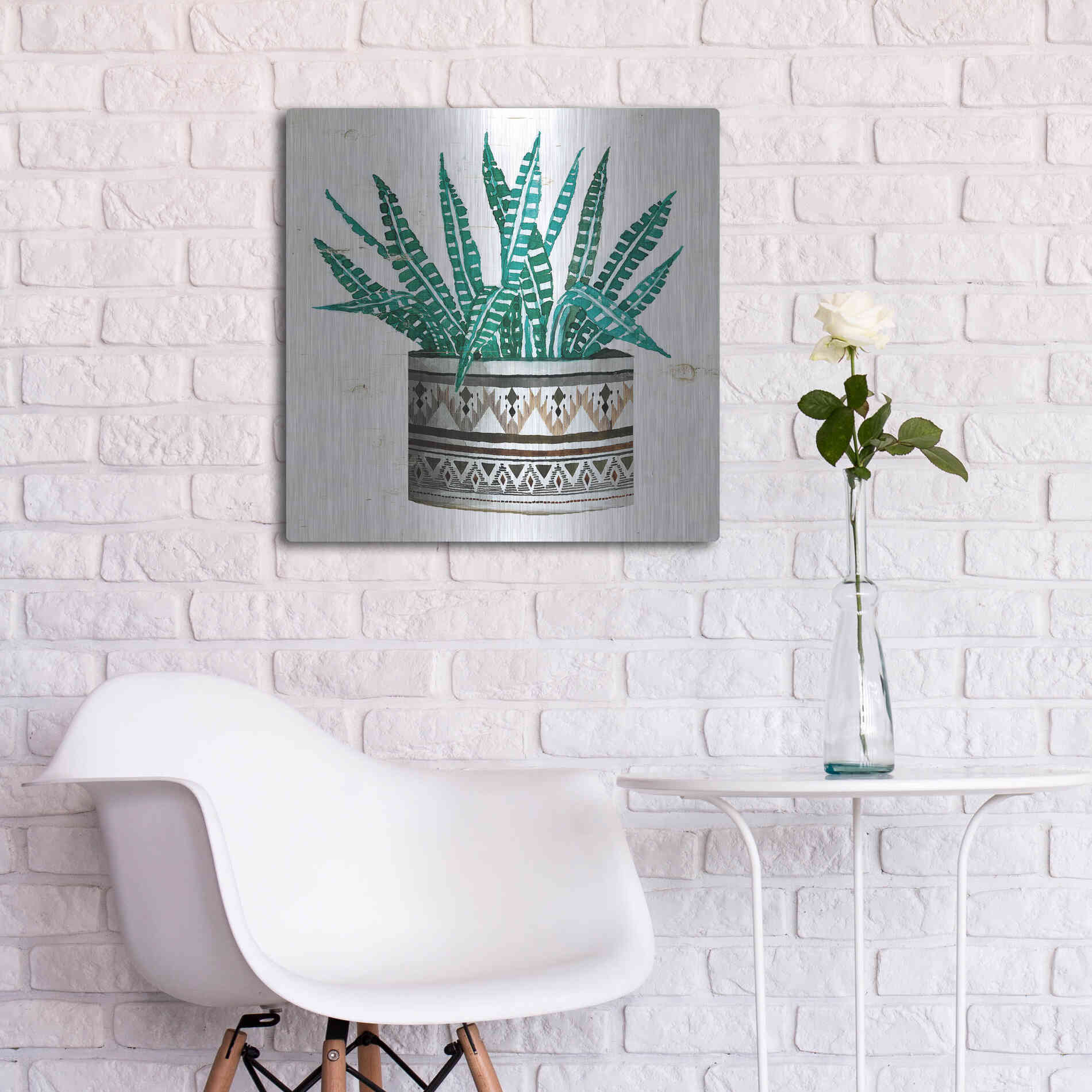 Luxe Metal Art 'Mud Cloth Succulent II' by Cindy Jacobs, Metal Wall Art,24x24