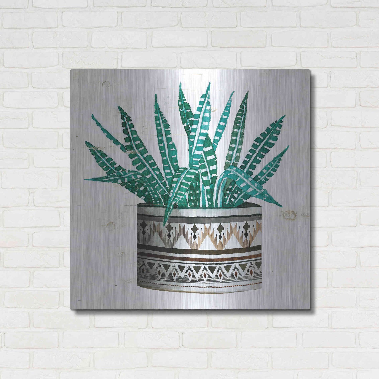 Luxe Metal Art 'Mud Cloth Succulent II' by Cindy Jacobs, Metal Wall Art,36x36