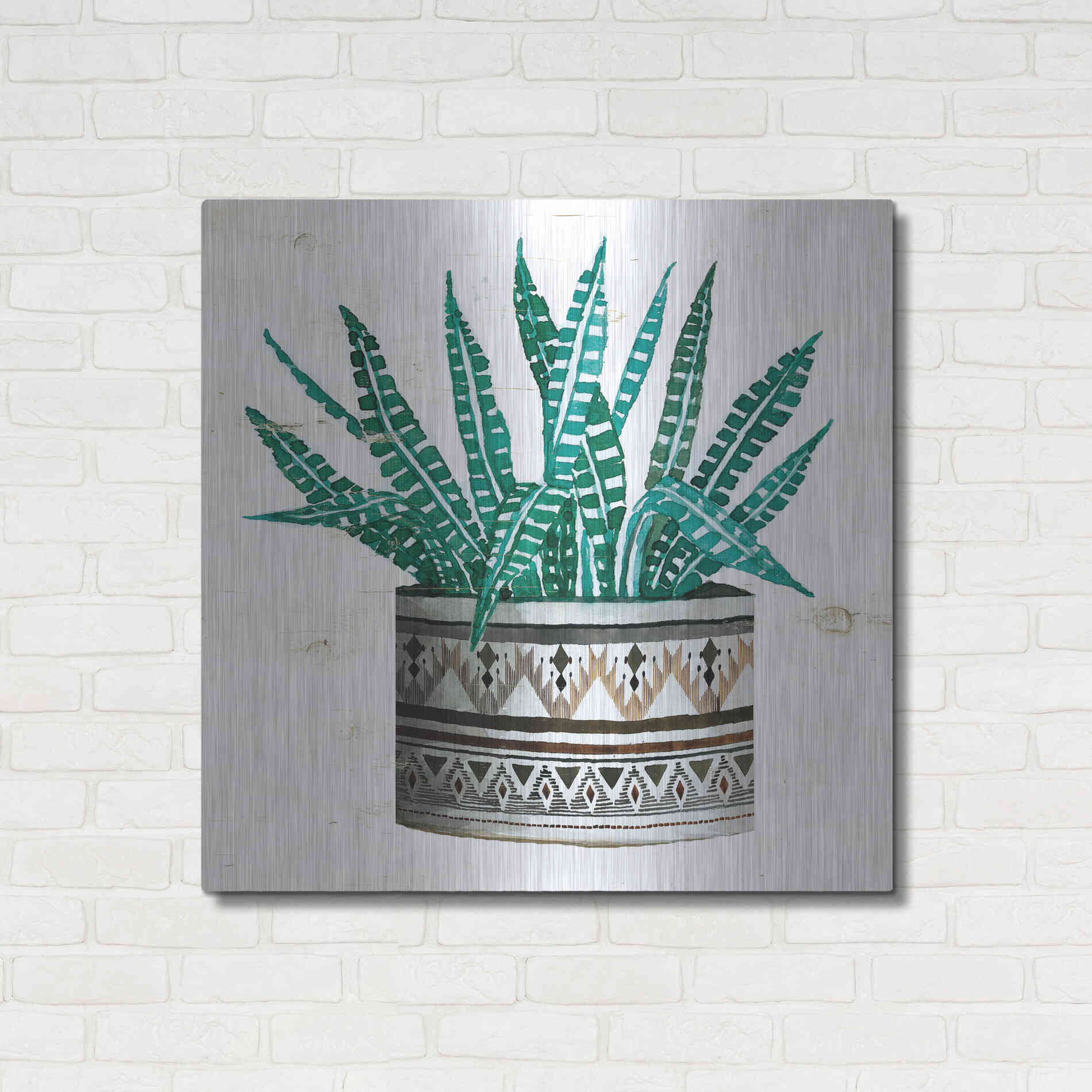 Luxe Metal Art 'Mud Cloth Succulent II' by Cindy Jacobs, Metal Wall Art,36x36