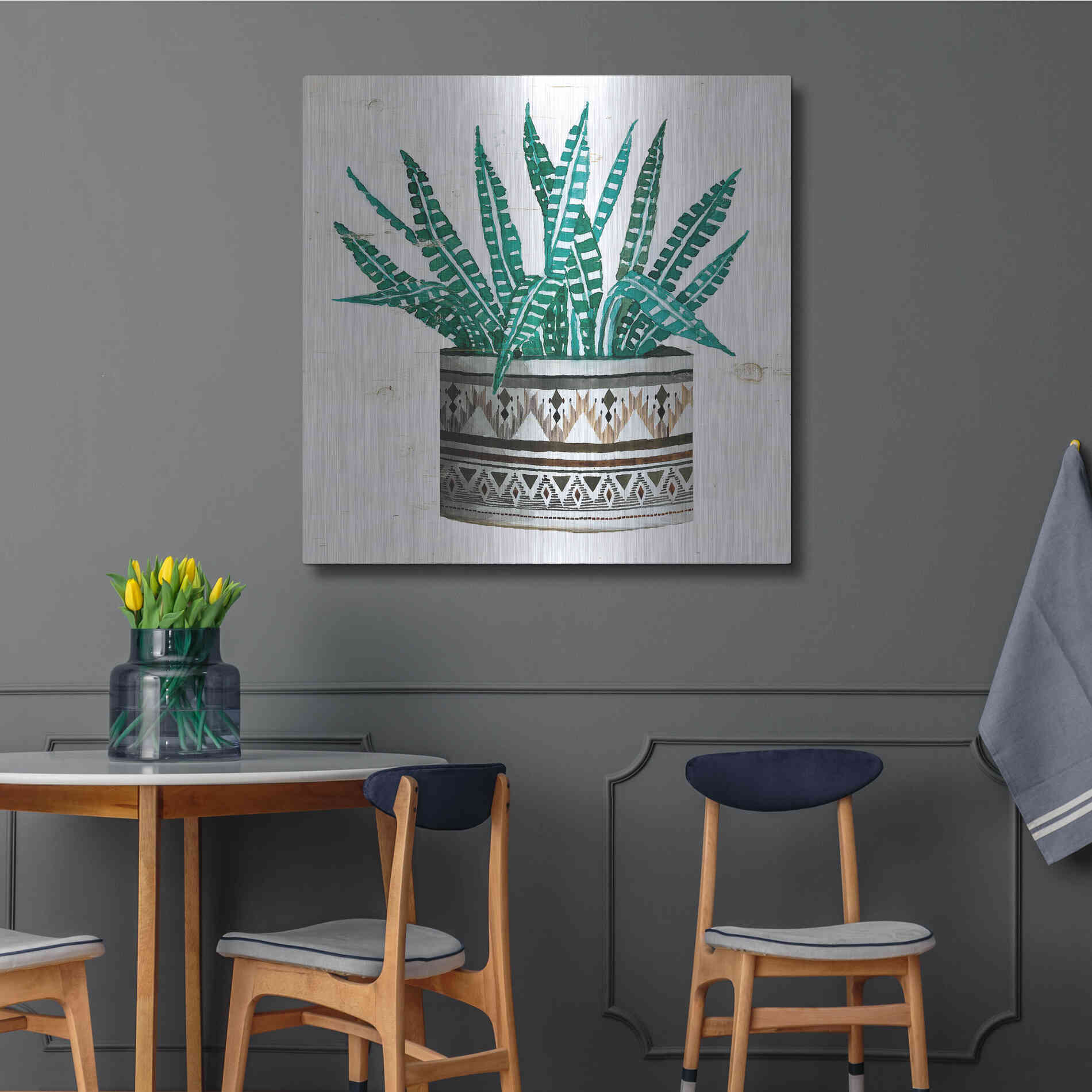 Luxe Metal Art 'Mud Cloth Succulent II' by Cindy Jacobs, Metal Wall Art,36x36