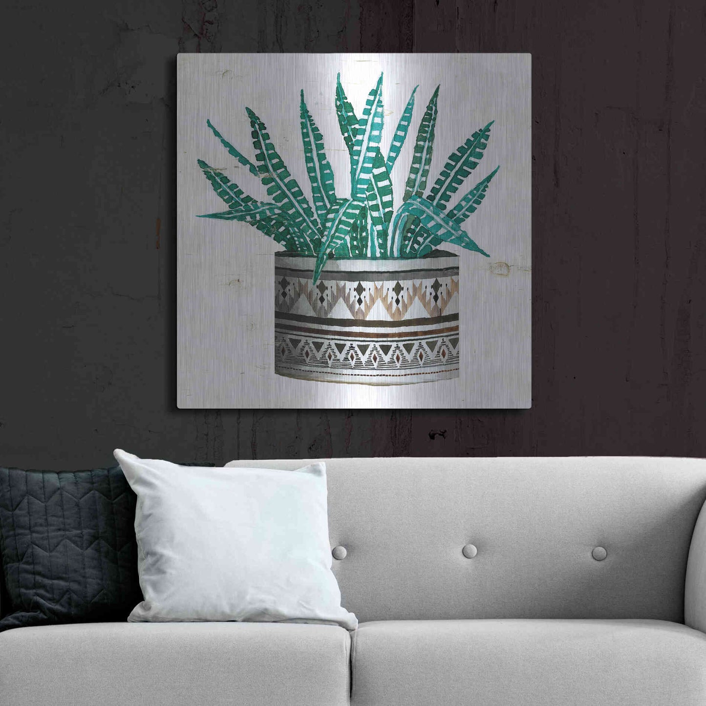 Luxe Metal Art 'Mud Cloth Succulent II' by Cindy Jacobs, Metal Wall Art,36x36