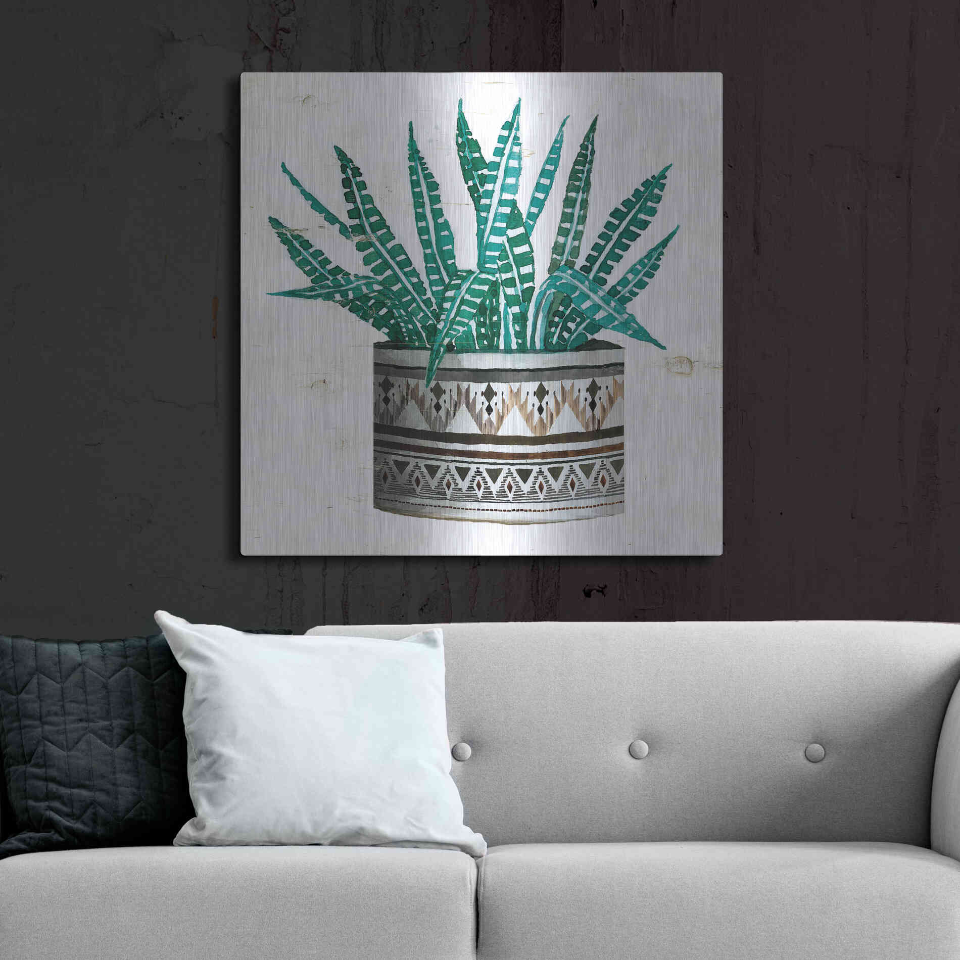 Luxe Metal Art 'Mud Cloth Succulent II' by Cindy Jacobs, Metal Wall Art,36x36