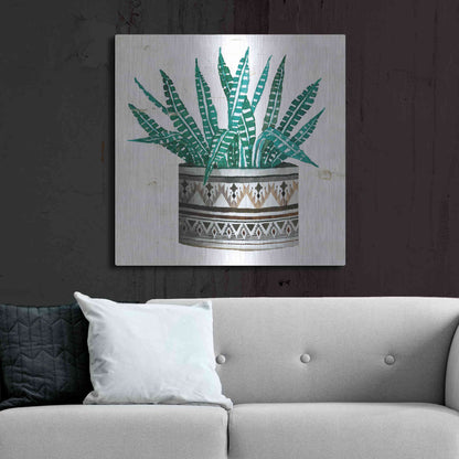Luxe Metal Art 'Mud Cloth Succulent II' by Cindy Jacobs, Metal Wall Art,36x36
