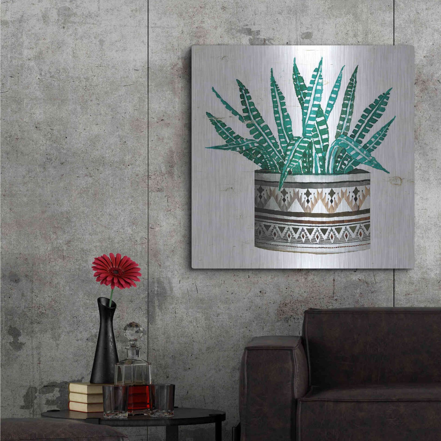 Luxe Metal Art 'Mud Cloth Succulent II' by Cindy Jacobs, Metal Wall Art,36x36