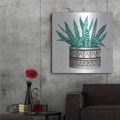 Luxe Metal Art 'Mud Cloth Succulent II' by Cindy Jacobs, Metal Wall Art,36x36