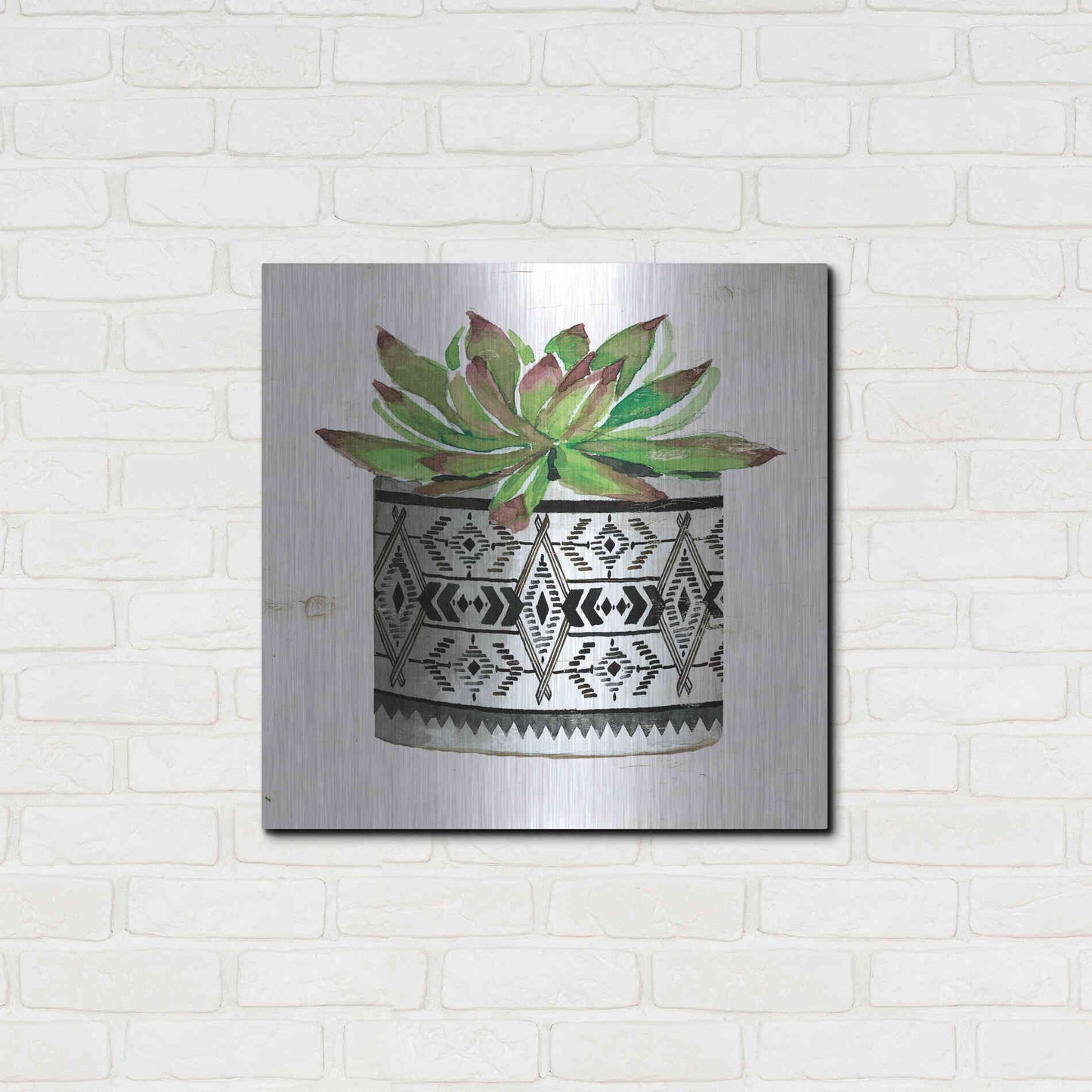 Luxe Metal Art 'Mud Cloth Succulent III' by Cindy Jacobs, Metal Wall Art,24x24
