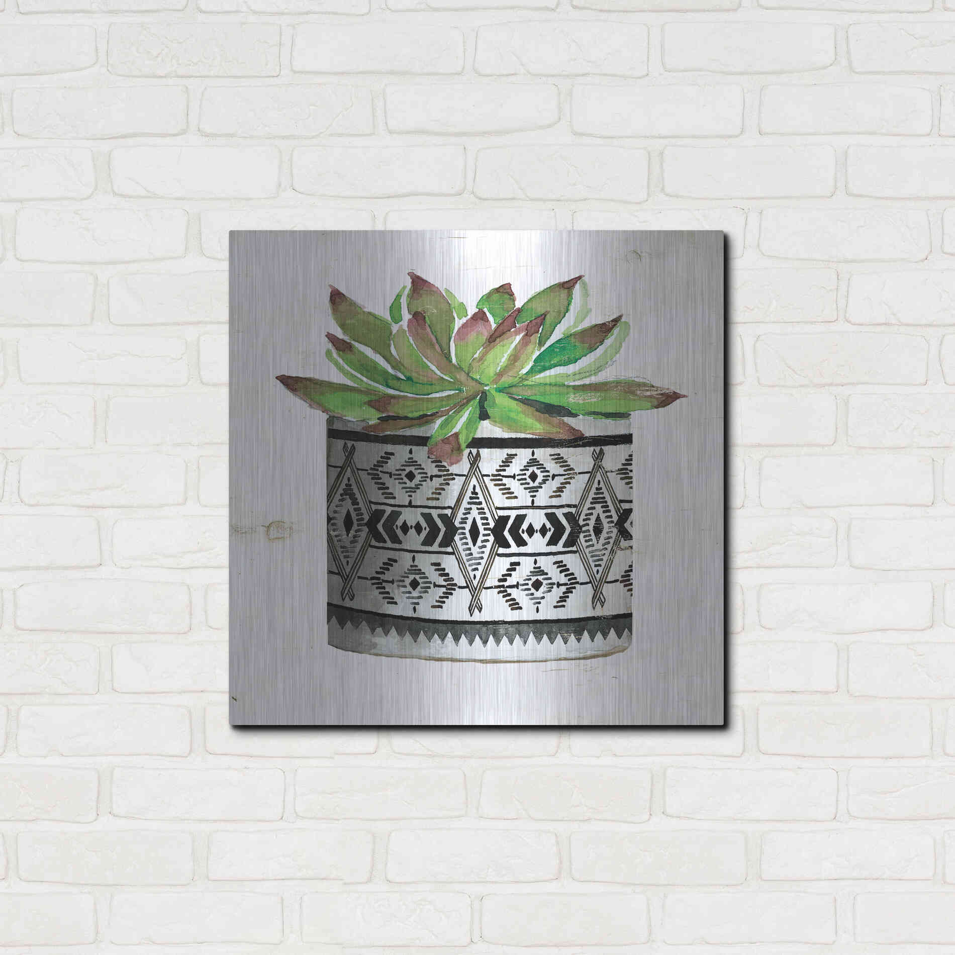 Luxe Metal Art 'Mud Cloth Succulent III' by Cindy Jacobs, Metal Wall Art,24x24