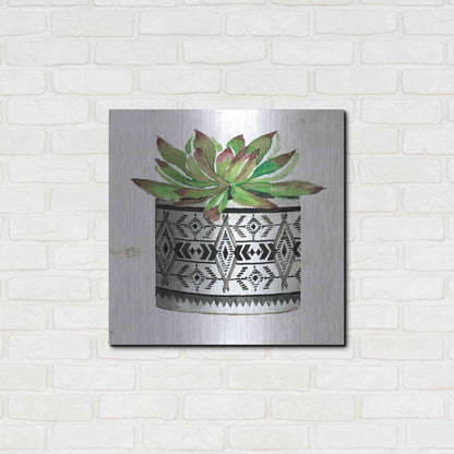 Luxe Metal Art 'Mud Cloth Succulent III' by Cindy Jacobs, Metal Wall Art,24x24