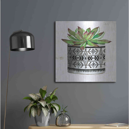 Luxe Metal Art 'Mud Cloth Succulent III' by Cindy Jacobs, Metal Wall Art,24x24