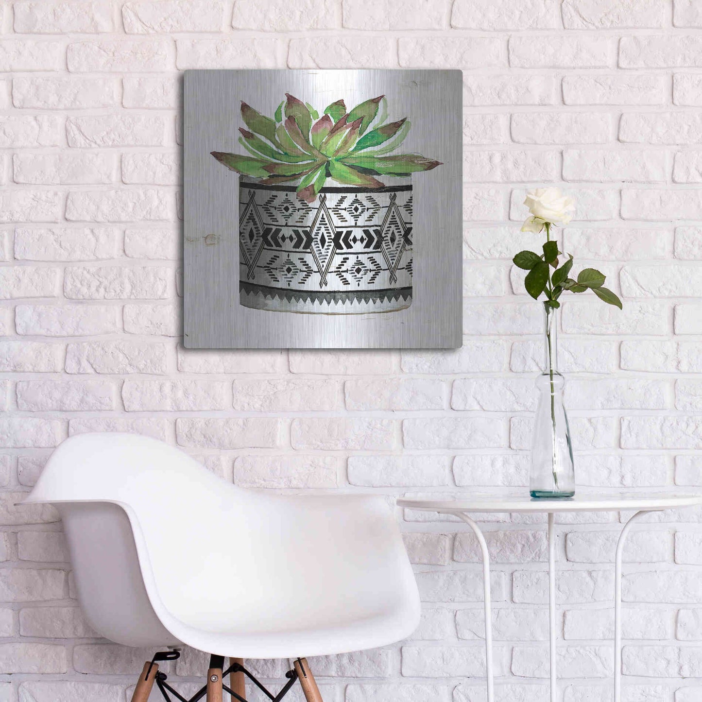 Luxe Metal Art 'Mud Cloth Succulent III' by Cindy Jacobs, Metal Wall Art,24x24