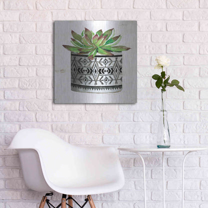 Luxe Metal Art 'Mud Cloth Succulent III' by Cindy Jacobs, Metal Wall Art,24x24