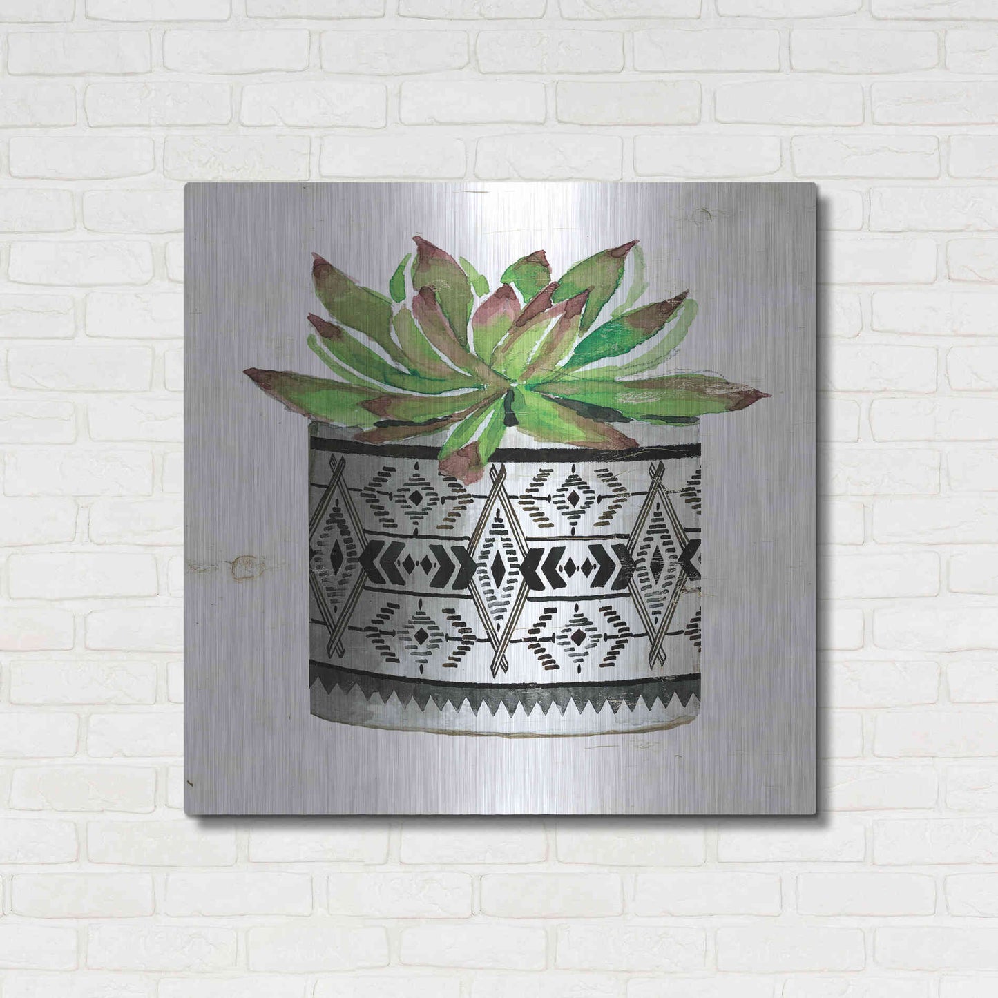 Luxe Metal Art 'Mud Cloth Succulent III' by Cindy Jacobs, Metal Wall Art,36x36