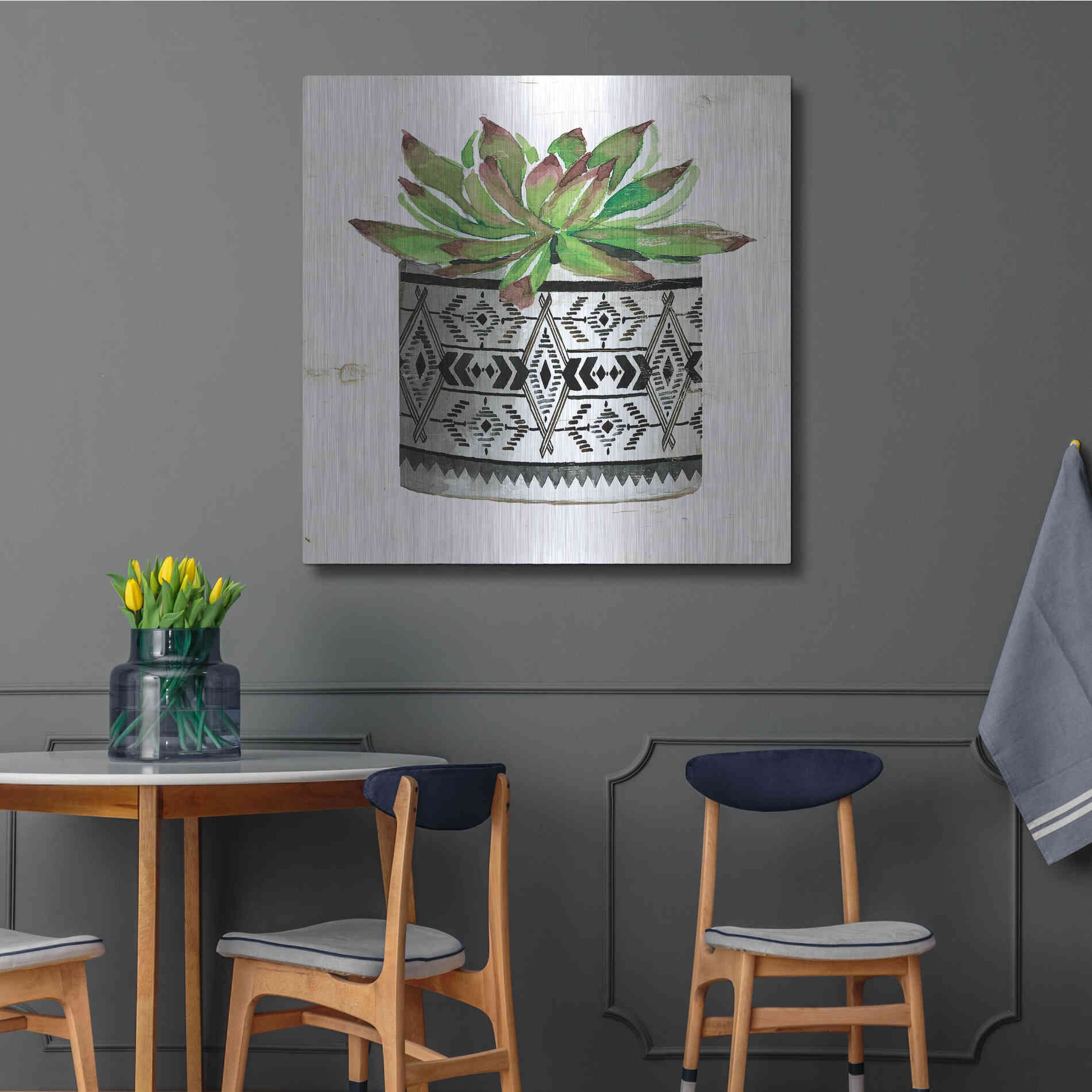 Luxe Metal Art 'Mud Cloth Succulent III' by Cindy Jacobs, Metal Wall Art,36x36