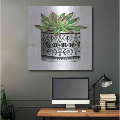 Luxe Metal Art 'Mud Cloth Succulent III' by Cindy Jacobs, Metal Wall Art,36x36
