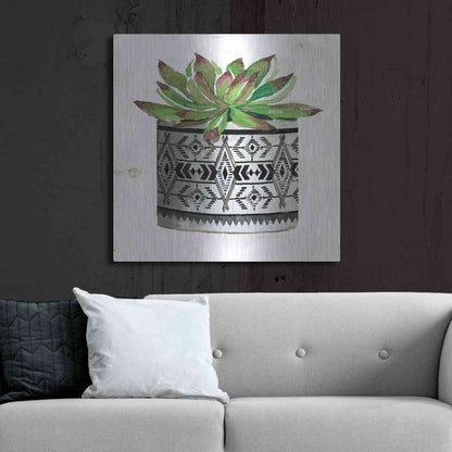 Luxe Metal Art 'Mud Cloth Succulent III' by Cindy Jacobs, Metal Wall Art,36x36