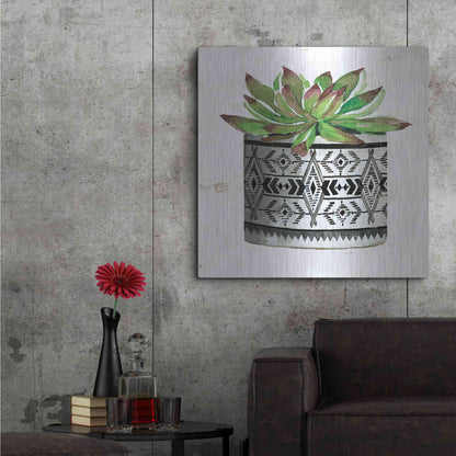 Luxe Metal Art 'Mud Cloth Succulent III' by Cindy Jacobs, Metal Wall Art,36x36