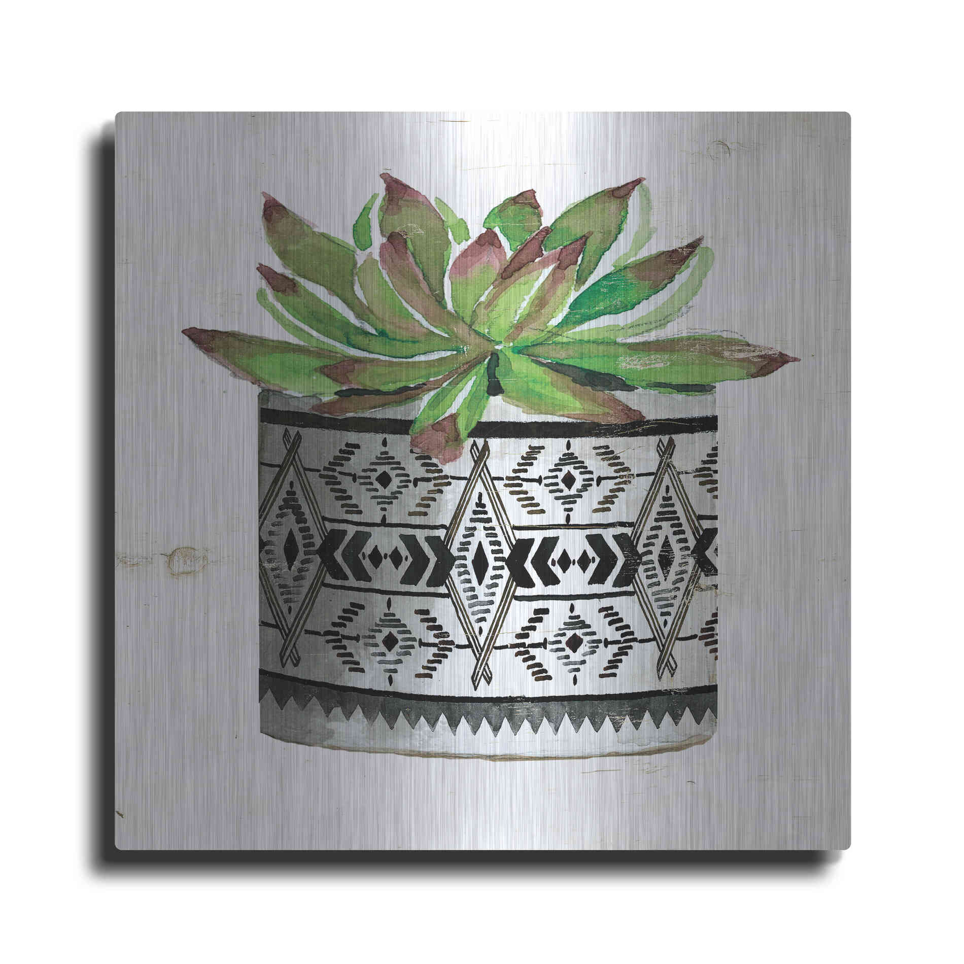 Luxe Metal Art 'Mud Cloth Succulent III' by Cindy Jacobs, Metal Wall Art