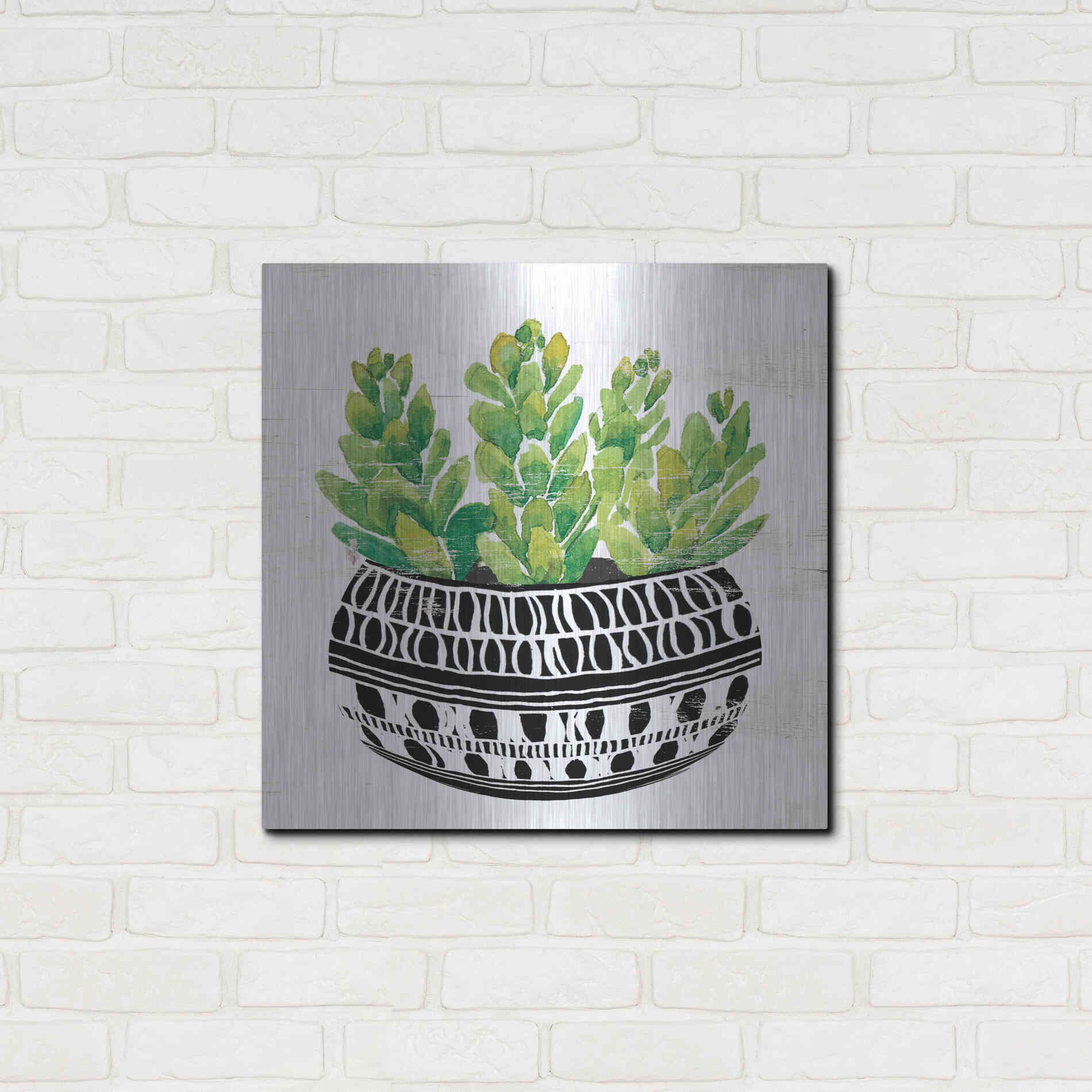 Luxe Metal Art 'Mud Cloth Succulent IV' by Cindy Jacobs, Metal Wall Art,24x24