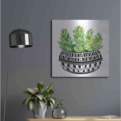 Luxe Metal Art 'Mud Cloth Succulent IV' by Cindy Jacobs, Metal Wall Art,24x24