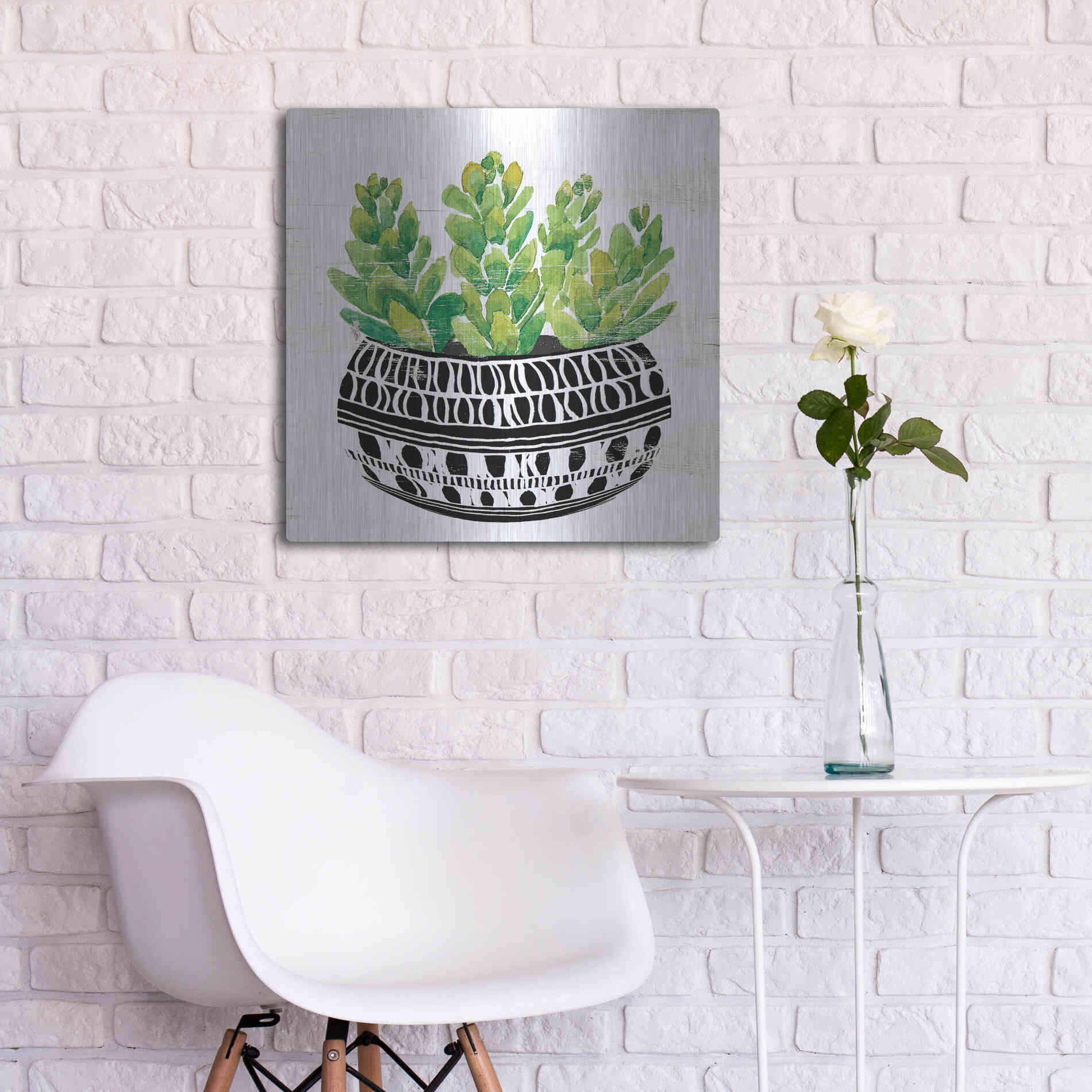 Luxe Metal Art 'Mud Cloth Succulent IV' by Cindy Jacobs, Metal Wall Art,24x24