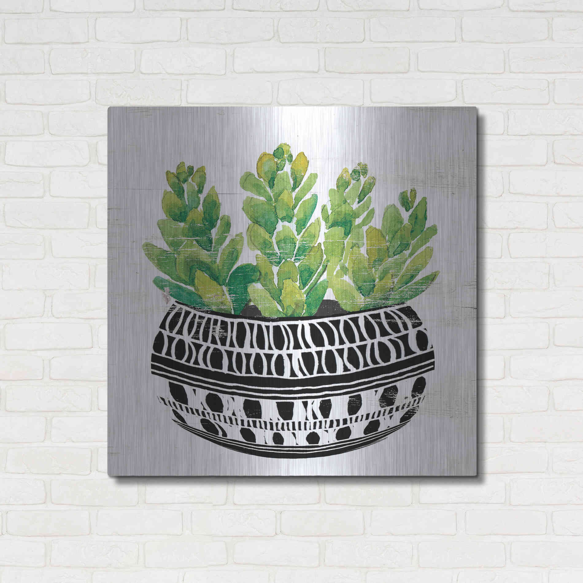 Luxe Metal Art 'Mud Cloth Succulent IV' by Cindy Jacobs, Metal Wall Art,36x36
