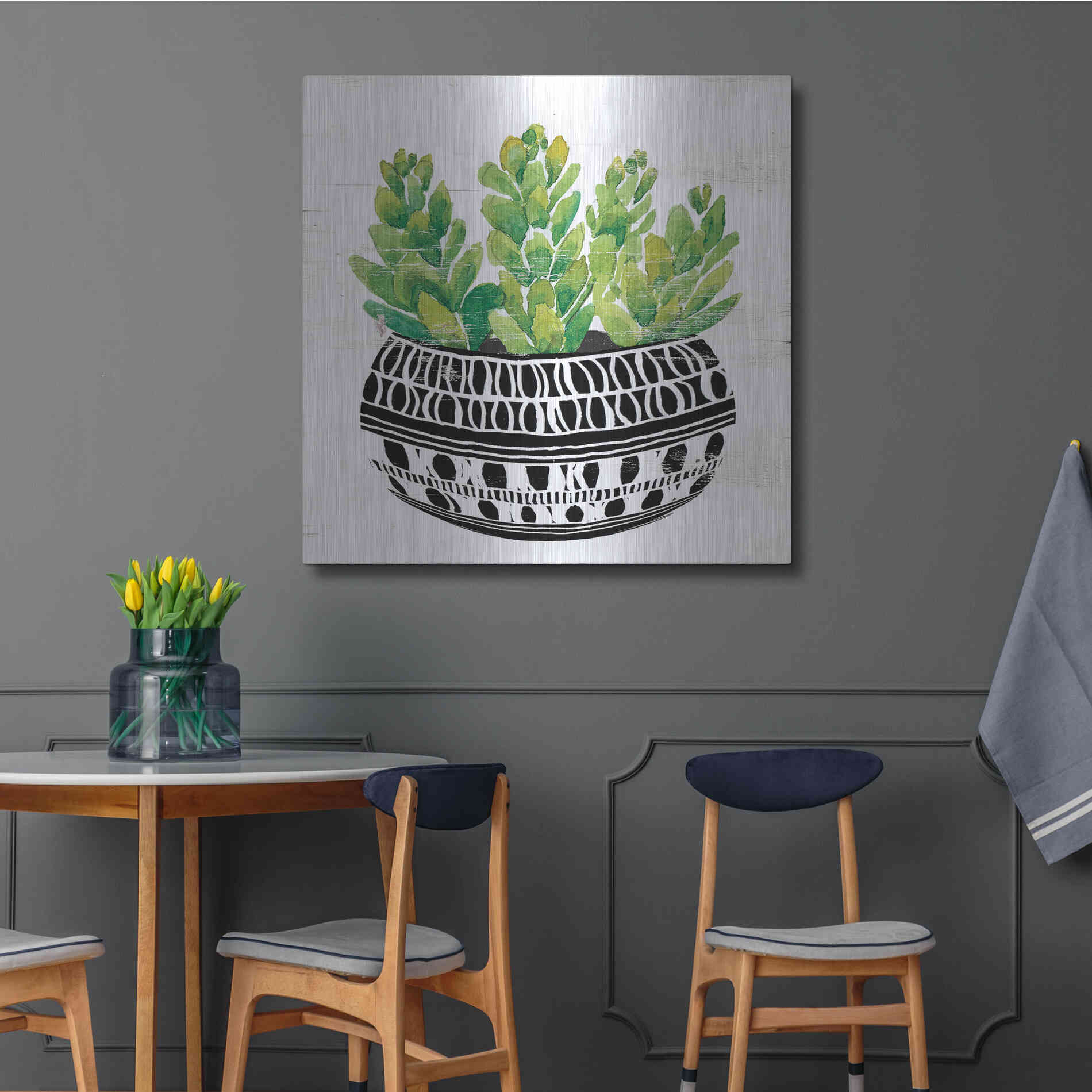 Luxe Metal Art 'Mud Cloth Succulent IV' by Cindy Jacobs, Metal Wall Art,36x36