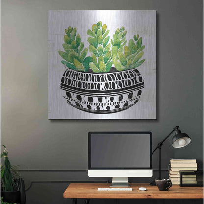 Luxe Metal Art 'Mud Cloth Succulent IV' by Cindy Jacobs, Metal Wall Art,36x36