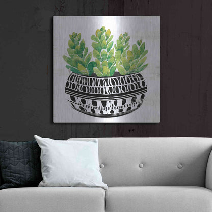 Luxe Metal Art 'Mud Cloth Succulent IV' by Cindy Jacobs, Metal Wall Art,36x36