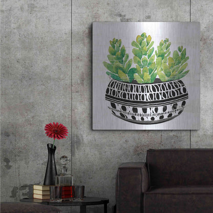 Luxe Metal Art 'Mud Cloth Succulent IV' by Cindy Jacobs, Metal Wall Art,36x36