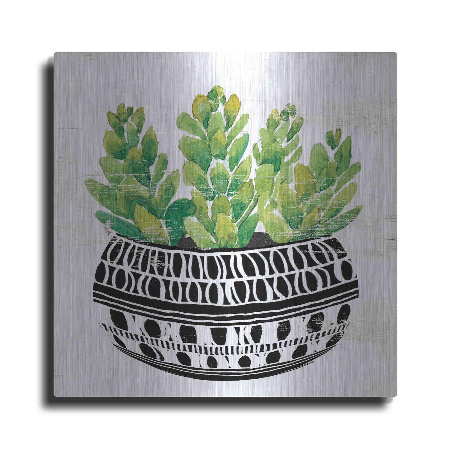 Luxe Metal Art 'Mud Cloth Succulent IV' by Cindy Jacobs, Metal Wall Art