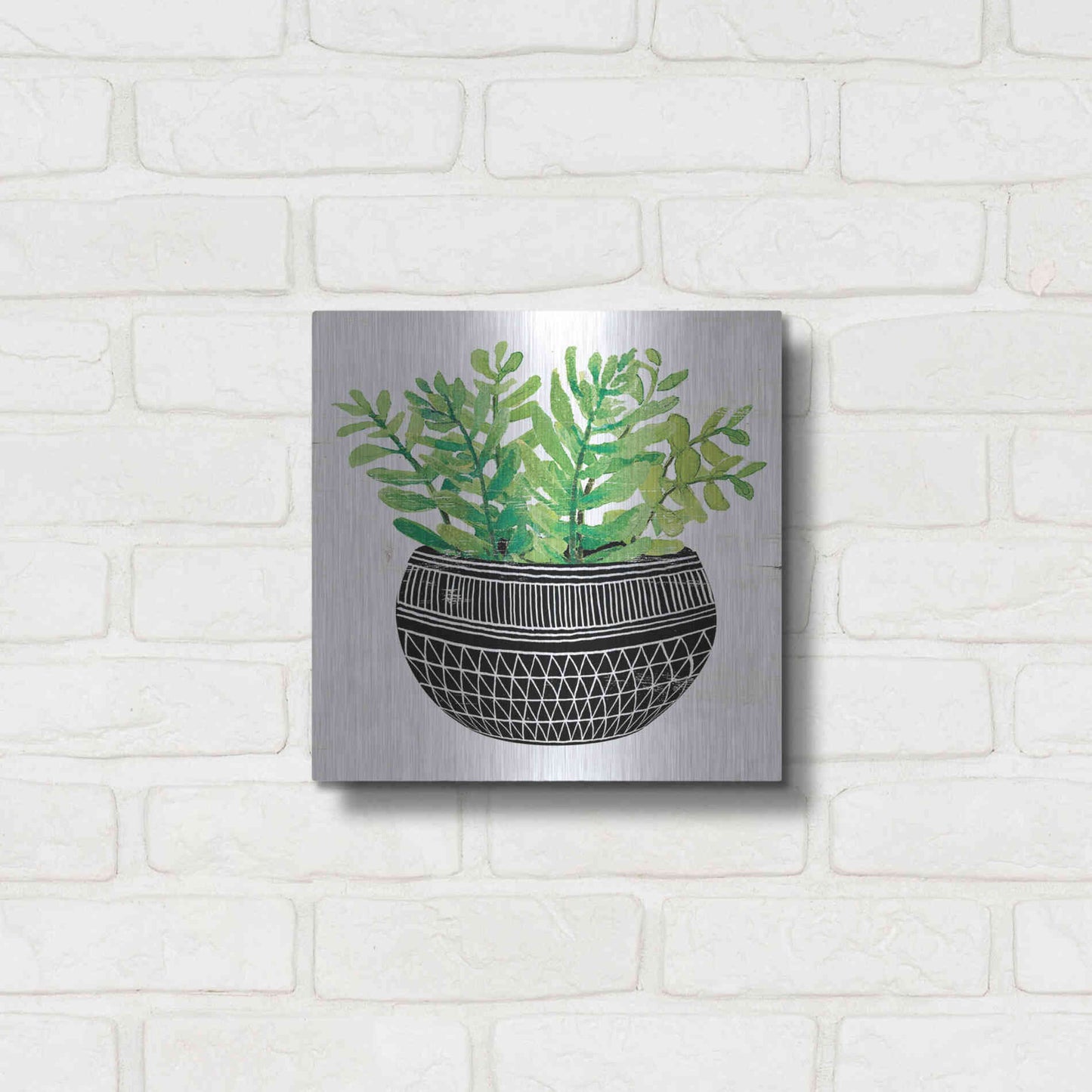 Luxe Metal Art 'Mud Cloth Succulent V' by Cindy Jacobs, Metal Wall Art,12x12