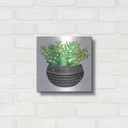 Luxe Metal Art 'Mud Cloth Succulent V' by Cindy Jacobs, Metal Wall Art,12x12
