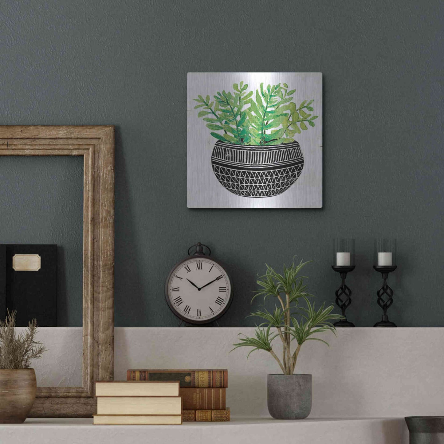 Luxe Metal Art 'Mud Cloth Succulent V' by Cindy Jacobs, Metal Wall Art,12x12