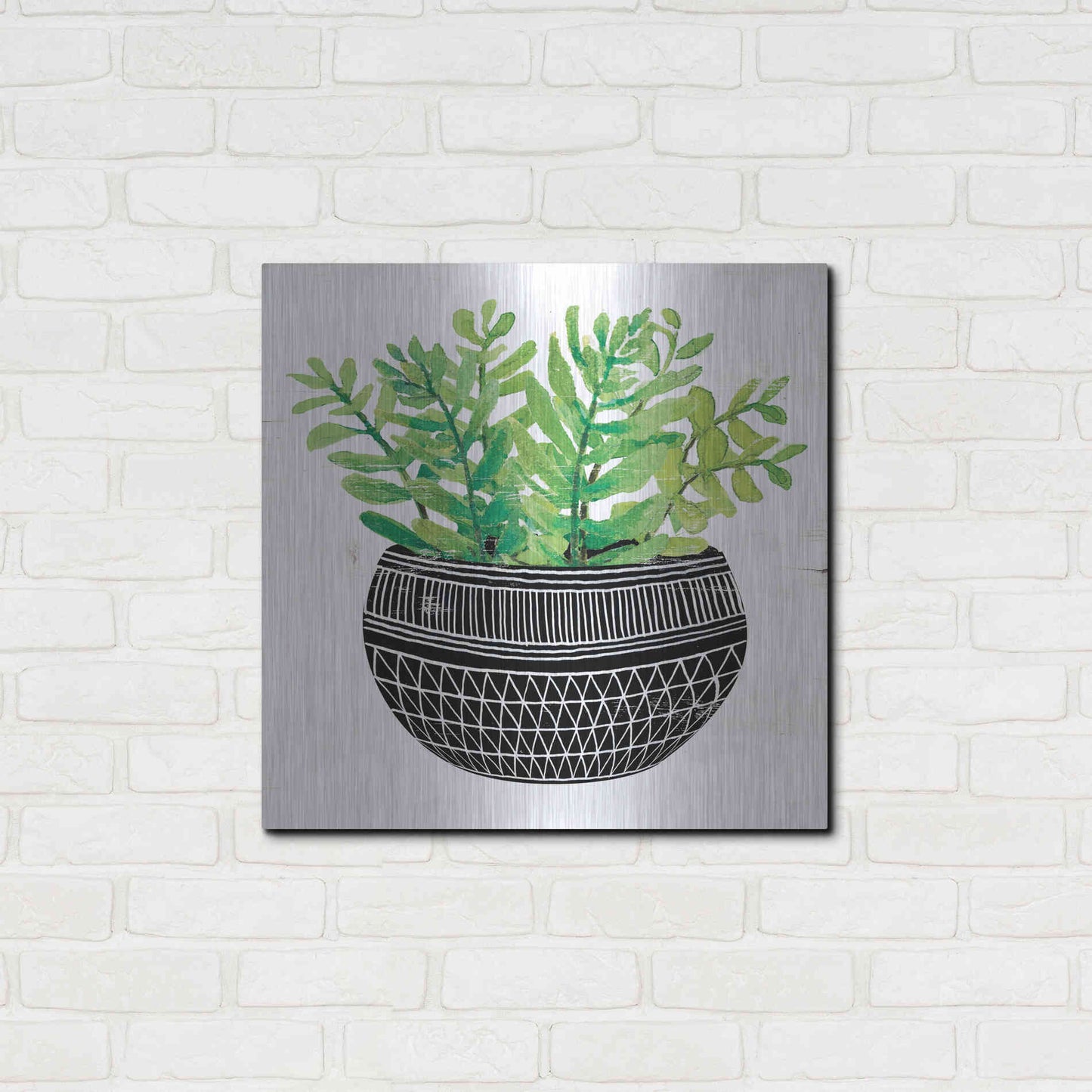 Luxe Metal Art 'Mud Cloth Succulent V' by Cindy Jacobs, Metal Wall Art,24x24