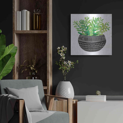 Luxe Metal Art 'Mud Cloth Succulent V' by Cindy Jacobs, Metal Wall Art,24x24