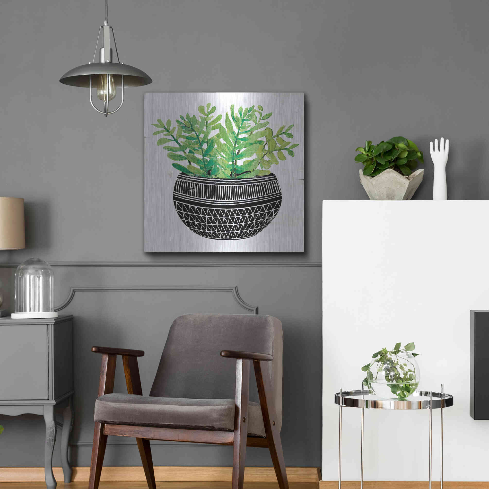 Luxe Metal Art 'Mud Cloth Succulent V' by Cindy Jacobs, Metal Wall Art,24x24