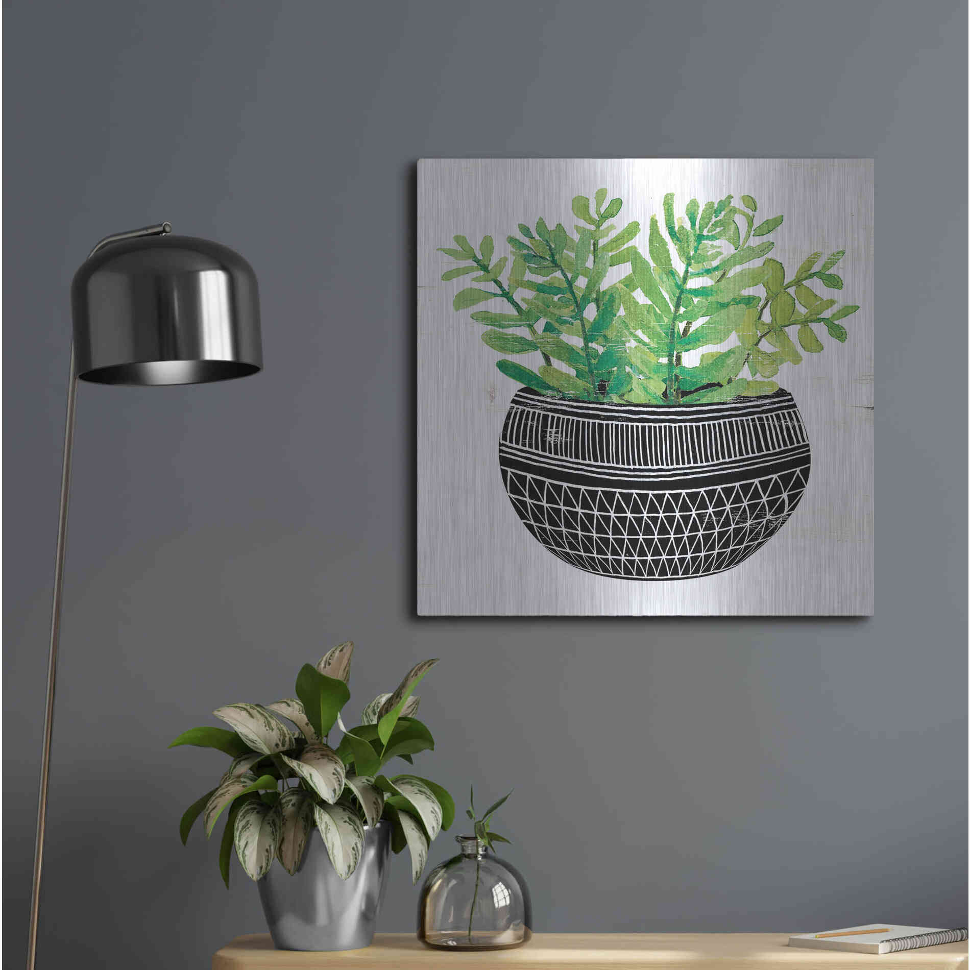 Luxe Metal Art 'Mud Cloth Succulent V' by Cindy Jacobs, Metal Wall Art,24x24