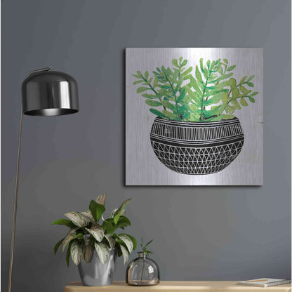 Luxe Metal Art 'Mud Cloth Succulent V' by Cindy Jacobs, Metal Wall Art,24x24