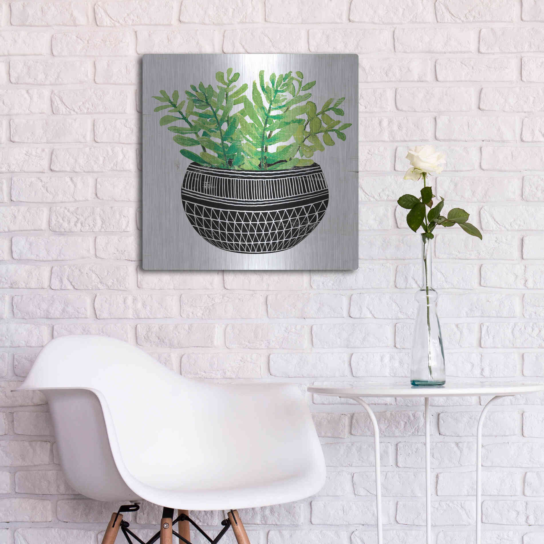 Luxe Metal Art 'Mud Cloth Succulent V' by Cindy Jacobs, Metal Wall Art,24x24