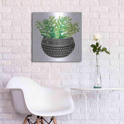 Luxe Metal Art 'Mud Cloth Succulent V' by Cindy Jacobs, Metal Wall Art,24x24